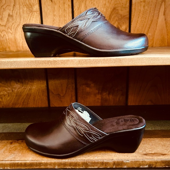 NEW IN BOX GH Bass Brown Leather Braid Cushion Step Boston Mules Clogs, size 9 M - Picture 7 of 13